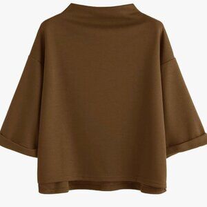 Retro 3/4 Sleeve Mock Neck Mod Loose 60s Shirt | Size L